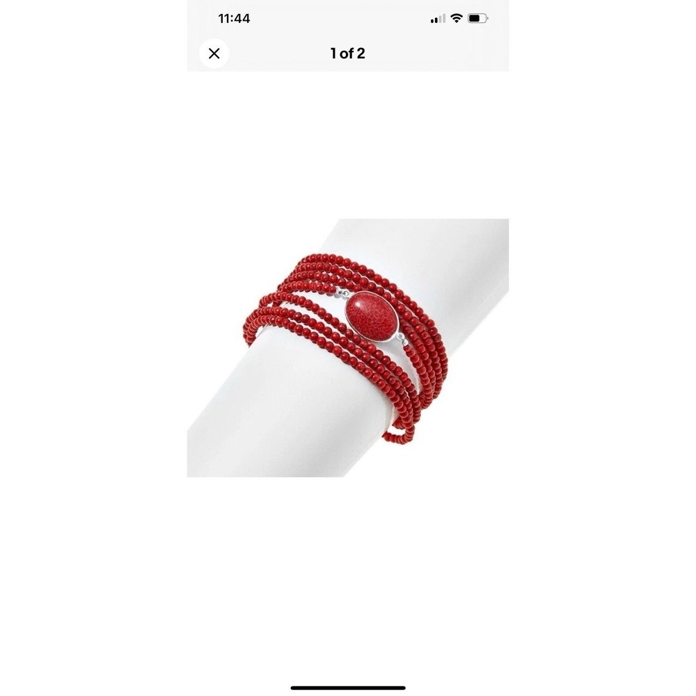 Jay King Gemstone Sterling Silver 7-Strand Layered Magnetic Bracelet-Red Coral